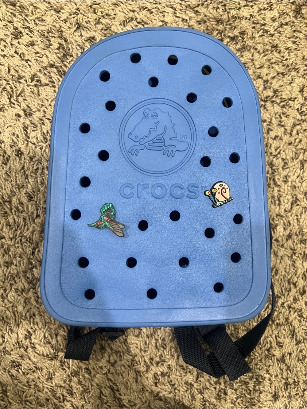 CROCS Blue Yellow White Kids Backpack with 2 Jibbitz Charms & Adjustable Straps